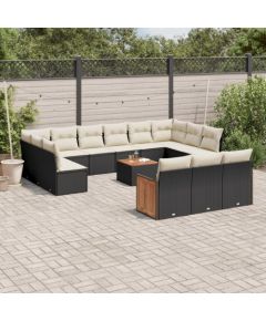 vidaXL 14-częściowy zestaw wypoczynkowy do ogrodu, poduszki czarny rattan PE Dārza mēbeļu komplekti