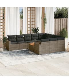 vidaXL 11-częściowy zestaw mebli ogrodowych z poduszkami, szary rattan PE Dārza mēbeļu komplekti