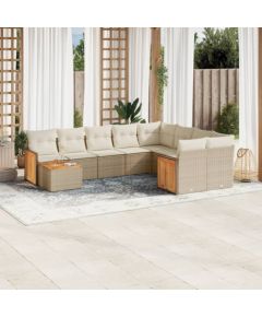 vidaXL 10-częściowy zestaw mebli ogrodowych z poduszkami, beżowy, polirattan Dārza mēbeļu komplekti