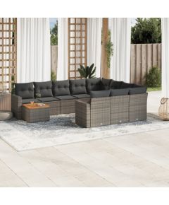 vidaXL 11-częściowy zestaw mebli ogrodowych z poduszkami, szary rattan PE Dārza mēbeļu komplekti