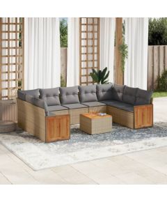 vidaXL 10-częściowy zestaw mebli ogrodowych z poduszkami, beżowy, polirattan Dārza mēbeļu komplekti