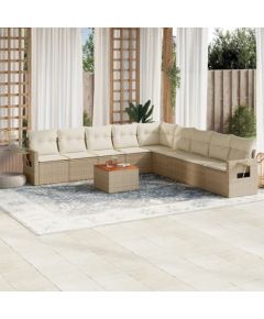 vidaXL 10-częściowy zestaw mebli ogrodowych z poduszkami, beżowy, polirattan Dārza mēbeļu komplekti