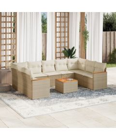 vidaXL 10-częściowy zestaw mebli ogrodowych z poduszkami, beżowy, polirattan Dārza mēbeļu komplekti