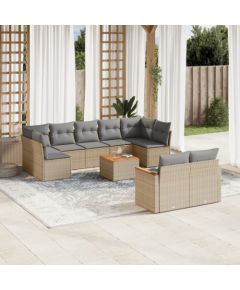 vidaXL 10-częściowy zestaw mebli ogrodowych z poduszkami, beżowy, polirattan Dārza mēbeļu komplekti