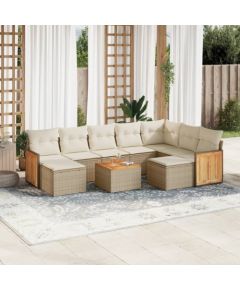 vidaXL 10-częściowy zestaw mebli ogrodowych z poduszkami, beżowy, polirattan Dārza mēbeļu komplekti