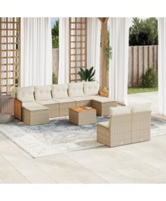 vidaXL 10-częściowy zestaw mebli ogrodowych z poduszkami, beżowy, polirattan Dārza mēbeļu komplekti