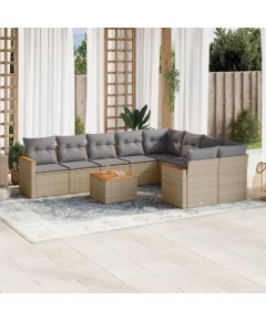 vidaXL 10-częściowy zestaw mebli ogrodowych z poduszkami, beżowy, polirattan Dārza mēbeļu komplekti