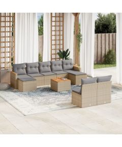 vidaXL 10-częściowy zestaw mebli ogrodowych z poduszkami, beżowy, polirattan Dārza mēbeļu komplekti