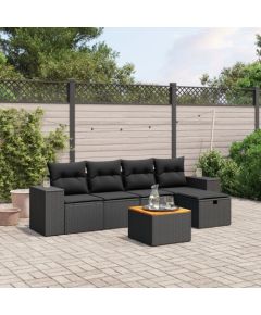 vidaXL vidaXL 6-cz. zestaw mebli ogrodowych z poduszkami, czarny polirattan Dārza mēbeļu komplekti