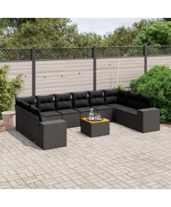 vidaXL vidaXL 11-cz. zestaw wypoczynkowy do ogrodu, poduszki czarny rattan PE Dārza mēbeļu komplekti