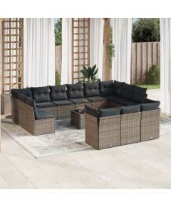 vidaXL 14-częsciowy zestaw mebli ogrodowych z poduszkami, szary, polirattan Dārza mēbeļu komplekti