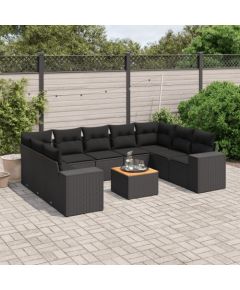 vidaXL vidaXL 10-cz. zestaw wypoczynkowy do ogrodu, poduszki czarny rattan PE Dārza mēbeļu komplekti