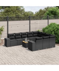 vidaXL vidaXL 11-cz. zestaw wypoczynkowy do ogrodu, poduszki czarny rattan PE Dārza mēbeļu komplekti