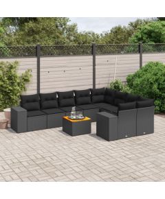 vidaXL vidaXL 10-cz. zestaw wypoczynkowy do ogrodu, poduszki czarny rattan PE Dārza mēbeļu komplekti