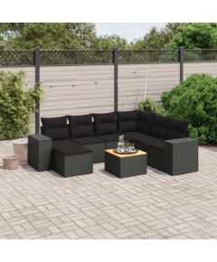 vidaXL vidaXL 8-cz. zestaw wypoczynkowy do ogrodu, z poduszkami, czarny Dārza mēbeļu komplekti