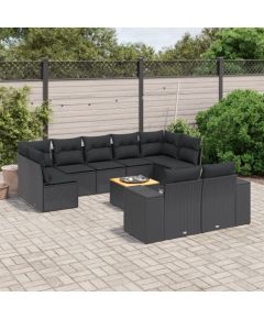 vidaXL vidaXL 10-cz. zestaw wypoczynkowy do ogrodu, poduszki czarny rattan PE Dārza mēbeļu komplekti
