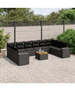 vidaXL vidaXL 11-cz. zestaw wypoczynkowy do ogrodu, poduszki czarny rattan PE Dārza mēbeļu komplekti