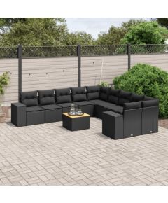 vidaXL vidaXL 11-cz. zestaw wypoczynkowy do ogrodu, poduszki czarny rattan PE Dārza mēbeļu komplekti