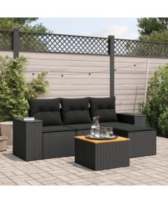 vidaXL vidaXL 5-cz. zestaw wypoczynkowy do ogrodu, poduszki, czarny rattan PE Dārza mēbeļu komplekti