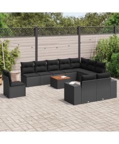 vidaXL vidaXL 11-cz. zestaw wypoczynkowy do ogrodu, poduszki czarny rattan PE Dārza mēbeļu komplekti