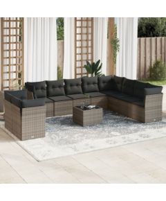 vidaXL 11-częściowy zestaw mebli ogrodowych z poduszkami, szary rattan PE Dārza mēbeļu komplekti