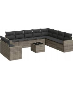 vidaXL 11-częściowy zestaw mebli ogrodowych z poduszkami, szary rattan PE Dārza mēbeļu komplekti