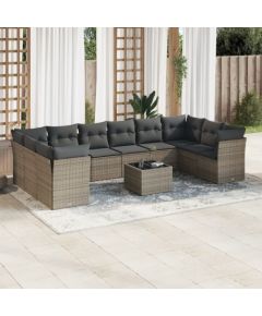 vidaXL 11-częściowy zestaw mebli ogrodowych z poduszkami, szary rattan PE Dārza mēbeļu komplekti