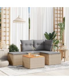 vidaXL 5-częściowy zestaw mebli ogrodowych z poduszkami, beżowy, polirattan Dārza mēbeļu komplekti