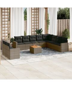 vidaXL 11-częściowy zestaw mebli ogrodowych z poduszkami, szary rattan PE Dārza mēbeļu komplekti