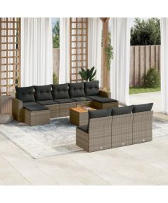 vidaXL 11-częściowy zestaw mebli ogrodowych z poduszkami, szary rattan PE Dārza mēbeļu komplekti