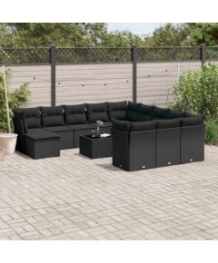 vidaXL 13-częściowy zestaw mebli do ogrodu, poduszki, czarny, rattan PE Dārza mēbeļu komplekti