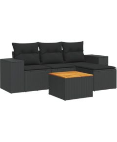 vidaXL vidaXL 5-cz. zestaw wypoczynkowy do ogrodu, poduszki, czarny rattan PE Dārza mēbeļu komplekti