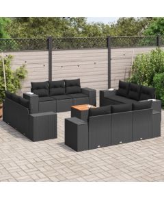 vidaXL 13-cz. zestaw mebli do ogrodu, poduszki, czarny, rattan PE Dārza mēbeļu komplekti