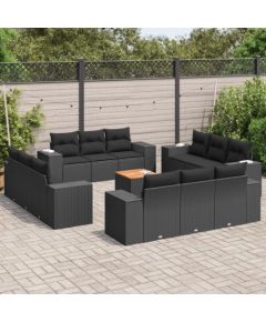 vidaXL vidaXL 13-cz. zestaw mebli do ogrodu, poduszki, czarny, rattan PE Dārza mēbeļu komplekti
