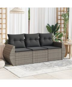 vidaXL vidaXL 3-częściowa sofa do ogrodu, z poduszkami, szara, polirattanowa Dārza mēbeļu komplekti
