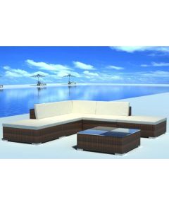 vidaXL 6-cz. zestaw wypoczynkowy do ogrodu, poduszki, rattan PE, brąz Dārza mēbeļu komplekti