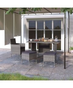 vidaXL 4-cz. zestaw krzeseł i stołków ogrodowych, rattan PE, szary Dārza mēbeļu komplekti