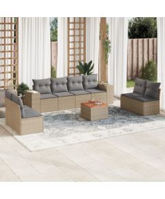 vidaXL 9-częściowy zestaw mebli ogrodowych z poduszkami, beżowy, polirattan Dārza mēbeļu komplekti