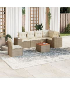 vidaXL 7-częściowy zestaw wypoczynkowy do ogrodu, z poduszkami, beżowy Dārza mēbeļu komplekti