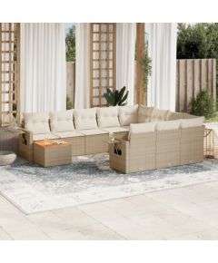 vidaXL 11-częściowy zestaw mebli ogrodowych z poduszkami, beżowy, polirattan Dārza mēbeļu komplekti