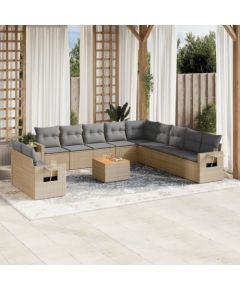 vidaXL 12-częściowy zestaw mebli ogrodowych z poduszkami, beżowy, polirattan Dārza mēbeļu komplekti