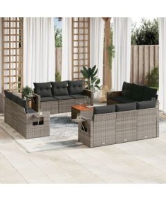 vidaXL 13-częściowy zestaw mebli ogrodowych z poduszkami, szary, polirattan Dārza mēbeļu komplekti