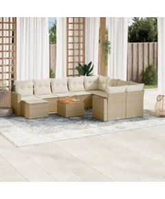 vidaXL 11-częsciowy zestaw mebli ogrodowych z poduszkami, beżowy, polirattan Dārza mēbeļu komplekti