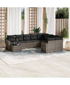 vidaXL 10-częściowy zestaw wypoczynkowy do ogrodu, z poduszkami, szary Dārza mēbeļu komplekti