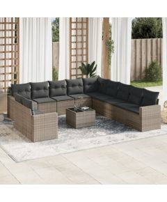 vidaXL 12-częściowy zestaw mebli ogrodowych z poduszkami, szary, polirattan Dārza mēbeļu komplekti