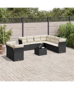 vidaXL 10-częściowy zestaw wypoczynkowy do ogrodu, poduszki czarny rattan PE Dārza mēbeļu komplekti