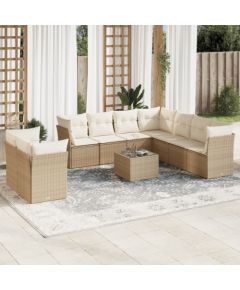 vidaXL 10-częściowy zestaw mebli ogrodowych z poduszkami, beżowy, polirattan Dārza mēbeļu komplekti