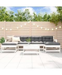 vidaXL 7-cz. zestaw mebli ogrodowych, biały, lite drewno sosnowe Dārza mēbeļu komplekti