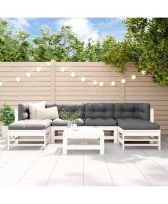 vidaXL 7-cz. zestaw mebli ogrodowych, biały, lite drewno sosnowe Dārza mēbeļu komplekti