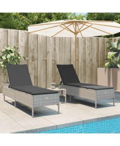vidaXL 3-częściowy zestaw leżaków z poduszkami, jasnoszary polirattan Шезлонги и пляжные стулья
